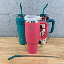 Lot of 3 Stanley & Hydraflow 40 Oz Stainless Steel Tumblers w/ Lid & Straw