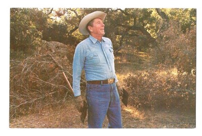President Ronald Reagan enjoying Thanksgiving Visit to Del Cielo Postcard - 1981