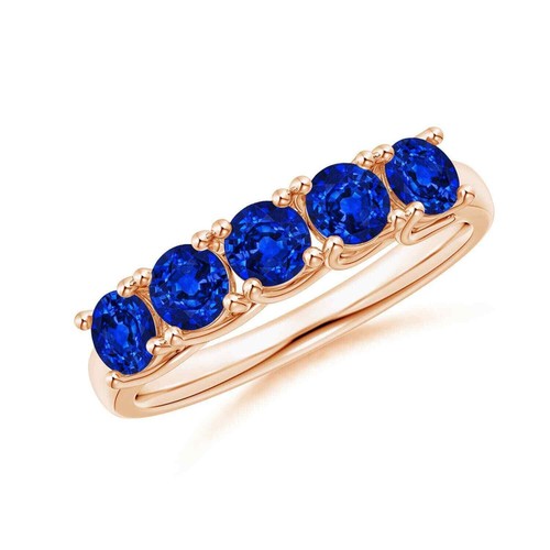 Round Blue Sapphire Gemstone Art Deco Full Eternity Ring Jewelry 925 Silver