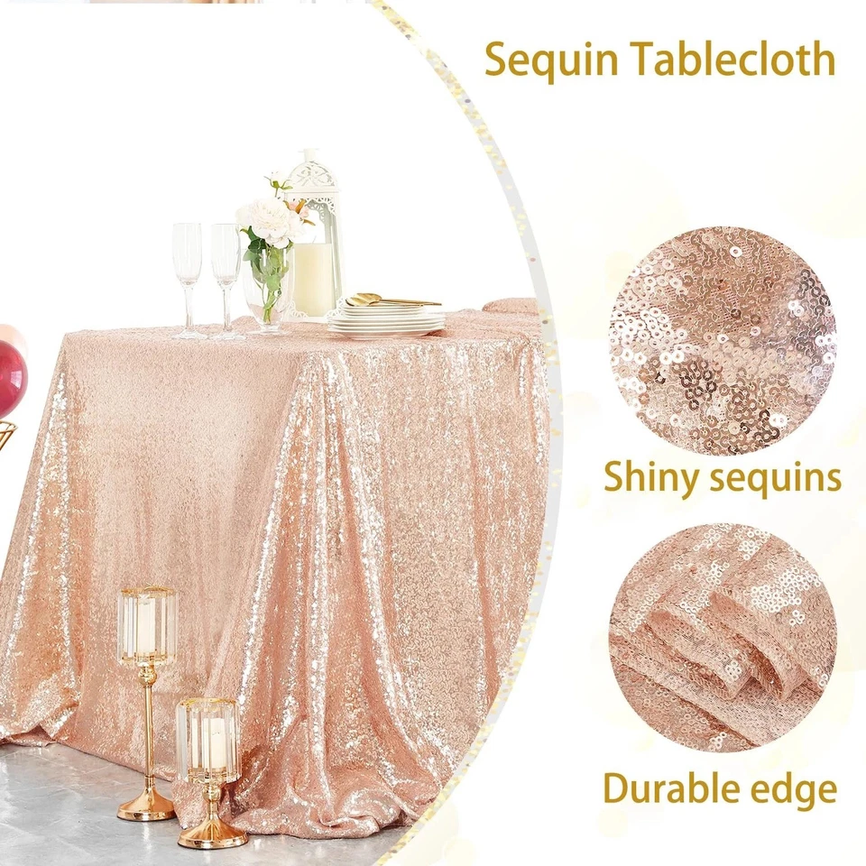 Rose Gold Sequin Tablecloth Sparkly Wedding Table Cloths Shiny 50x80 Inch - Image 4 of 4