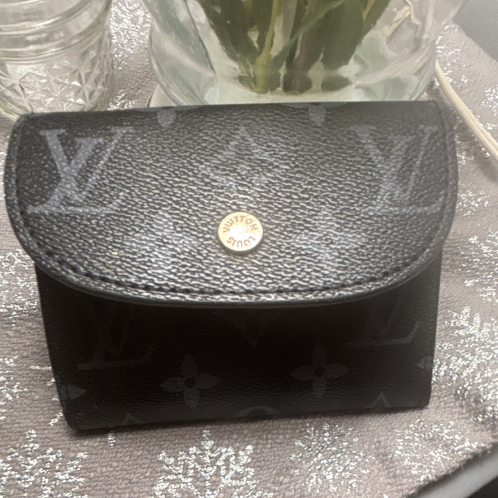 Louis Vuitton Black Monogram Empreinte Compact Women's Wallet with Card Slots