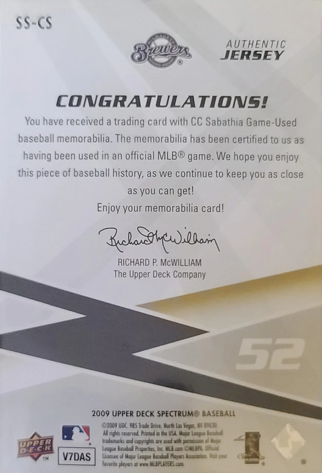 C.C. Sabathia incluye 09 muestras de espectro de cubierta superior 2/99 Foto 4 de 4