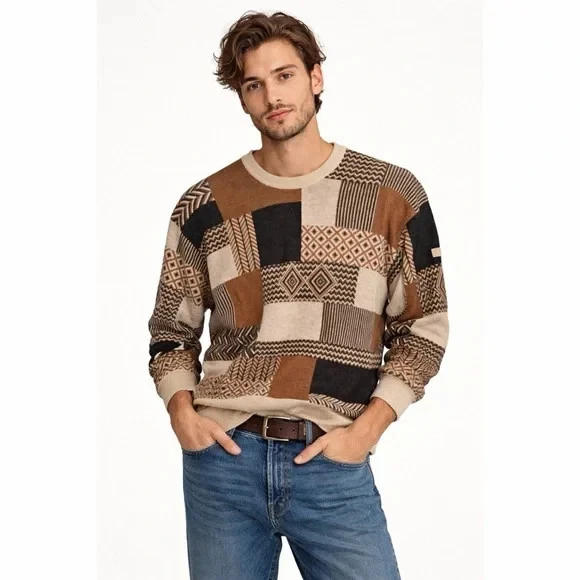 MÄRZ München Luxury Vintage 80s Merino Wool Patchwork Mixed Geometric Sweater M
