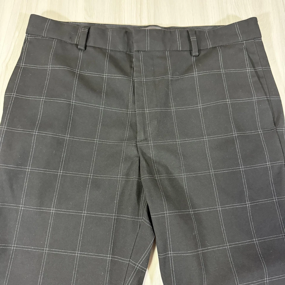 H&M Pants Mens 31 Black Windowpane Slim Fit Stretch Trousers Plaid Flat Front - Image 3 of 4