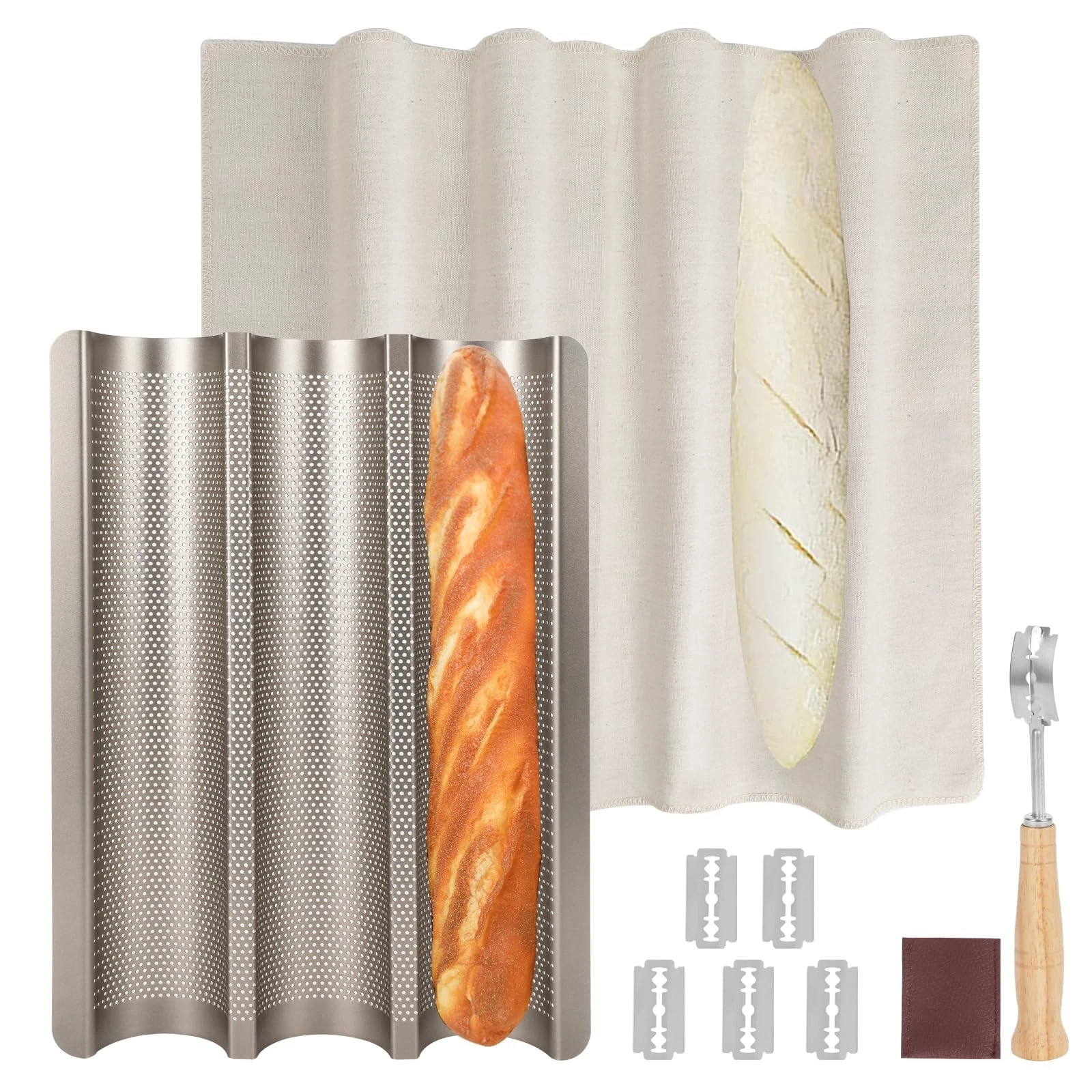 Barlket Baguette Bread Pan, Perforated French Bread Pan, Nonstick Bread Pans ...