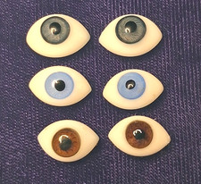 3 pr - 14mm Pinched Back Glass Doll Eyes - Blue/Gray/Brown - NOS 14/2