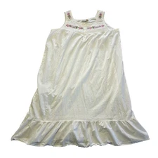 Collections Etc. Women's Embroidered Cotton Nightgown White Ruffle Hem XXL