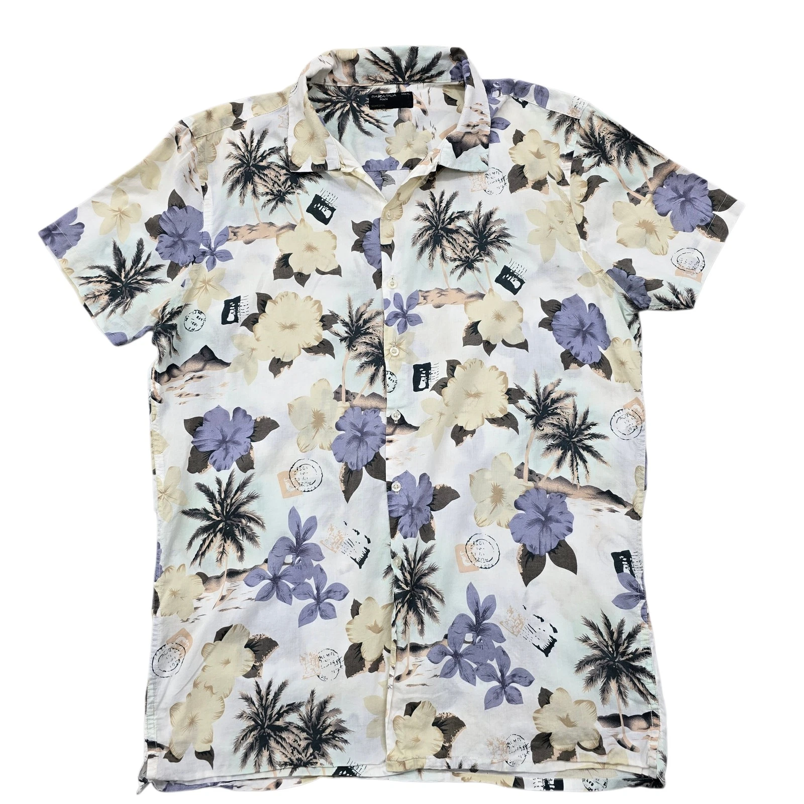 Piazza Italia Men's White Tropical Floral Cotton Shirt XL EU
