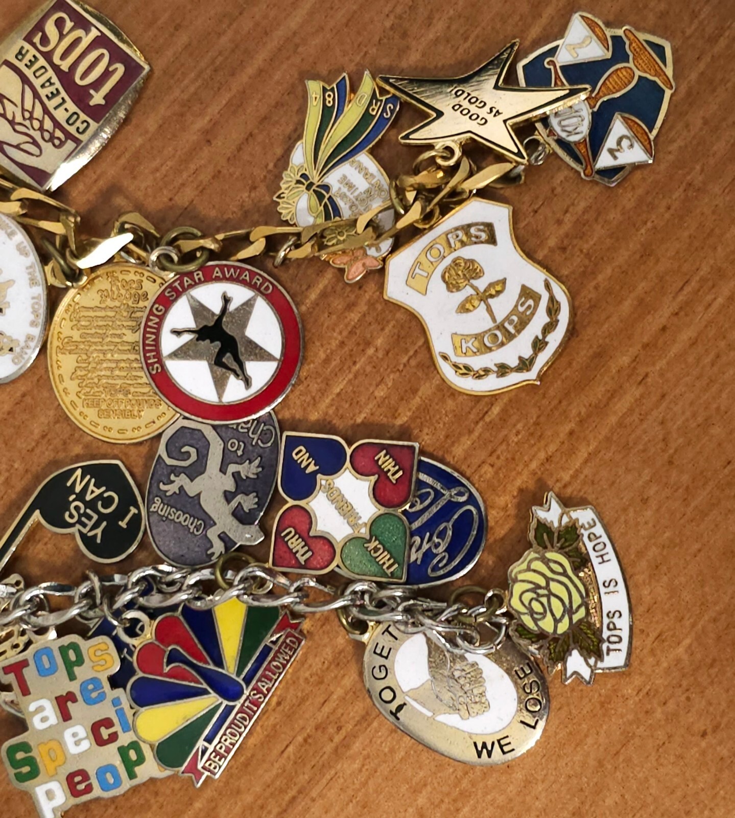 VTG 1980's KOPS TOPS Bracelets 41 Charms Kops Pledge Charm US Patent