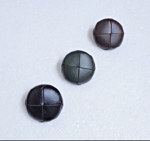 Leather Football Buttons 28mm Shank Brown Green Black Coat Trench Sport Pea Mac - Picture 1 of 12