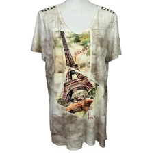 Style & Co. Women’s Pullover Top Sz 1X Multi Colors Graphic Studding V-neck