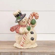 NEW 10" Winter Glittered Snowman Candy Cane Christmas Figure Ragon House Vintage