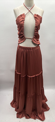 V. Chapman Women's Penelope Sleeveless Dusty Cedar Rouched Maxi Dress Size 4