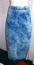 VINTAGE WEATHERED BLUES DENIM MIDI SKIRT BACK SLIT SIZE 14 30" WAIST
