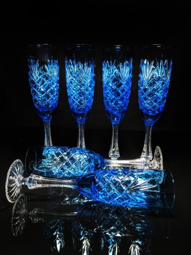 Faberge Odessa Sky Blue Colored Crystal Champagne Flutes NIB - Picture 8 of 18