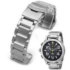 Silver Metal Steel Replacement Watch Band Fits Nixon 48-20 Chrono 48mm #5003