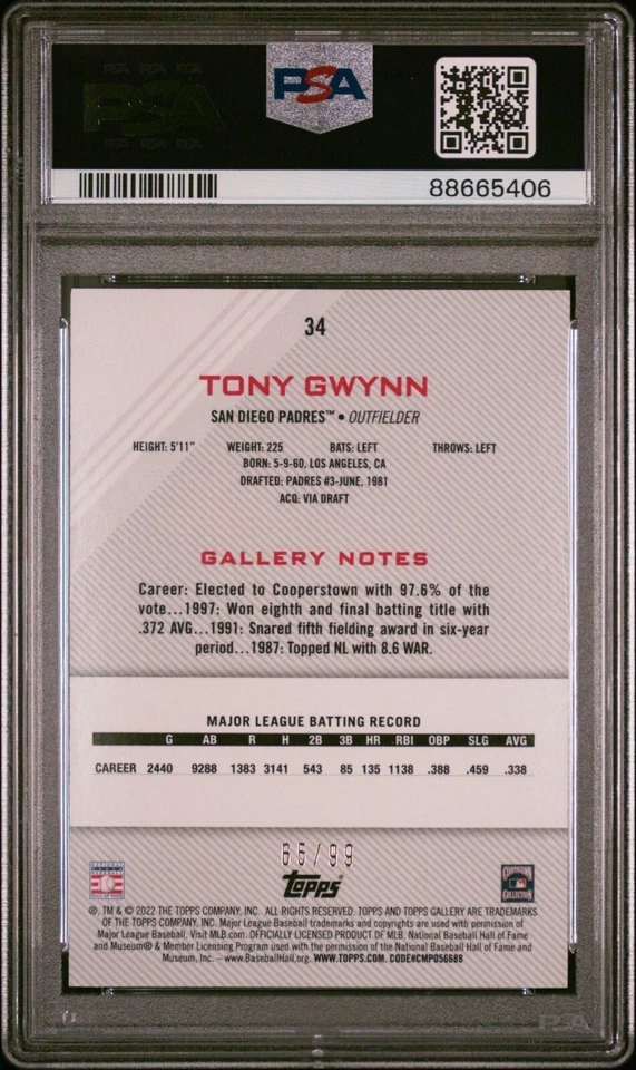 ⚾️ 2022 Topps Gallery Tony Gwynn - Green Pattern 65/99 PSA 9 MINT POP 2 ⚾️ - Image 3 of 3