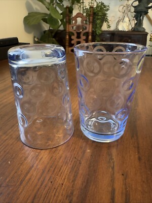 Vintage Light Blue Juice Glasses with Circle Design Set of 2 Pasabahce Mirage