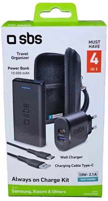 SBS 10.000 mAh Powerbank, USB-C Ladegerät, Kabel und Tasche im Reise-Kit - Bild 1 von 2