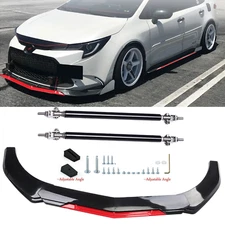Front Bumper Lip Spoiler Splitter Body+Strut Rods Glossy Black For Corolla SE LE