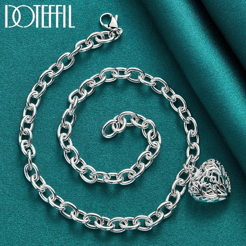 DOTEFFIL 925 Silver Hollow Heart Pendant Necklace Bracelet Women Jewelry - Picture 6 of 6