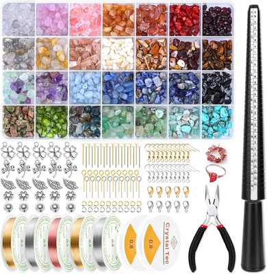Complete Jewelry Making Kit with 28 Crystal Beads, Wire, and Pliers for Adults