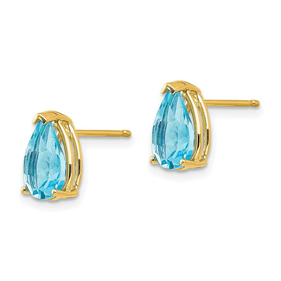 14k 9x6mm Pear Blue Topaz Earrings - Image 2 of 3