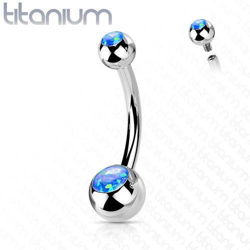 Implant Grade 23 *TITANIUM* Double Gem OPAL Belly Bar Internally Threaded (J30 - Picture 4 of 6
