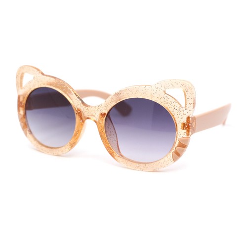Child Kids Size Girls Kitty Cat Ear Round Plastic Sunglasses - Picture 2 of 25