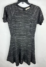 Loft Dress Womens 0 Black Gray A Line Short Sleeve Stretch Knit Ann Taylor