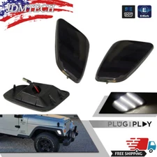 LH + RH Smoked White LED Side Marker Lights Fender Lamps For 97-06 Jeep Wrangler