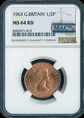 1963 GREAT BRITAIN HALF 1/2 PENNY NGC MS64 RD MAC QUALITY✔️