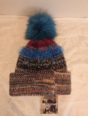 Two Sticks 5 Stones Luxe Pom Pom Knit Beanie Hat Merino Blend Soft MSRP $75