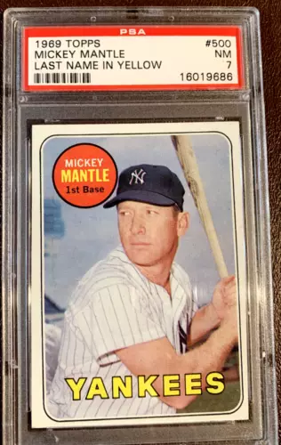 Mickey Mantle 1969 Topps #500, PSA 7. Last Name in Yellow. Free Shipping.
