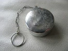 Antique Victorian Engraved Floral Silver Plate Chatelaine Puff Mirror Compact