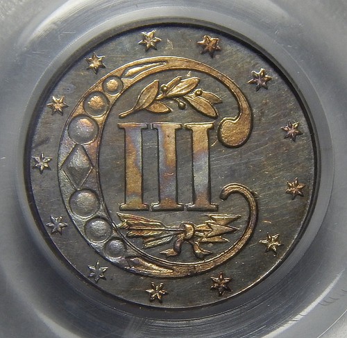 1868 PCGS/CAC PR64CAM THREE CENT SILVER - Picture 2 of 4