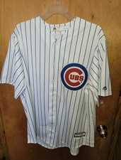Majestic Chicago Cubs Cool Base Pinstripe Tackle Twill Baseball Jersey - White,