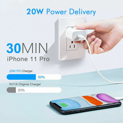 Lotto 10 Caricabatterie Rapido USB-C 20W PD (Spina USA) - Compatibile IPhone 12/11/Pro Max/XR - Foto 3