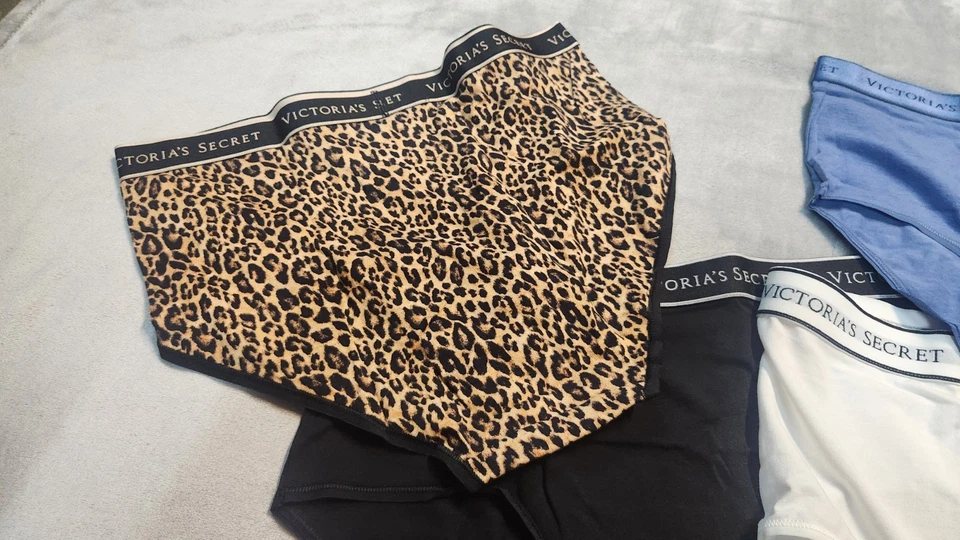 Victoria's Secret Grande 4 Pares Calzoncillos Nuevos Sin Etiquetas Leopardo Azul Blanco Negro Foto 4 de 4