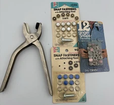 Vintage Scovill Snap Metal Rivet Punch Grommet Pliers USA Made Plus 3 Pkg Snaps
