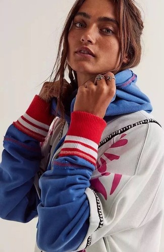 Free People Royals Hoodie We The Free Floral Graphic Queen #7 Ivory Combo S NEW - Picture 2 of 8