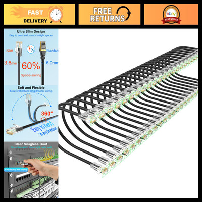 1ft Cat 6 Ethernet Patch Cables (24-Pack) Slim 10Gbps 550MHz UTP Pure Copper Net