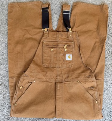 Carhartt Bibs Brown Duck OR0037-M Coveralls Size 34-30 Loose Fit Good Cond READ