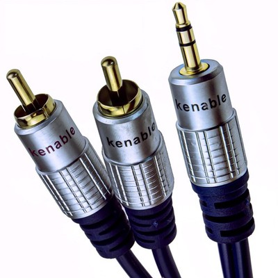 0,5m OFC 3,5mm RCA Buchse Zu 2 Phono Stecker Kabel Gold 50cm