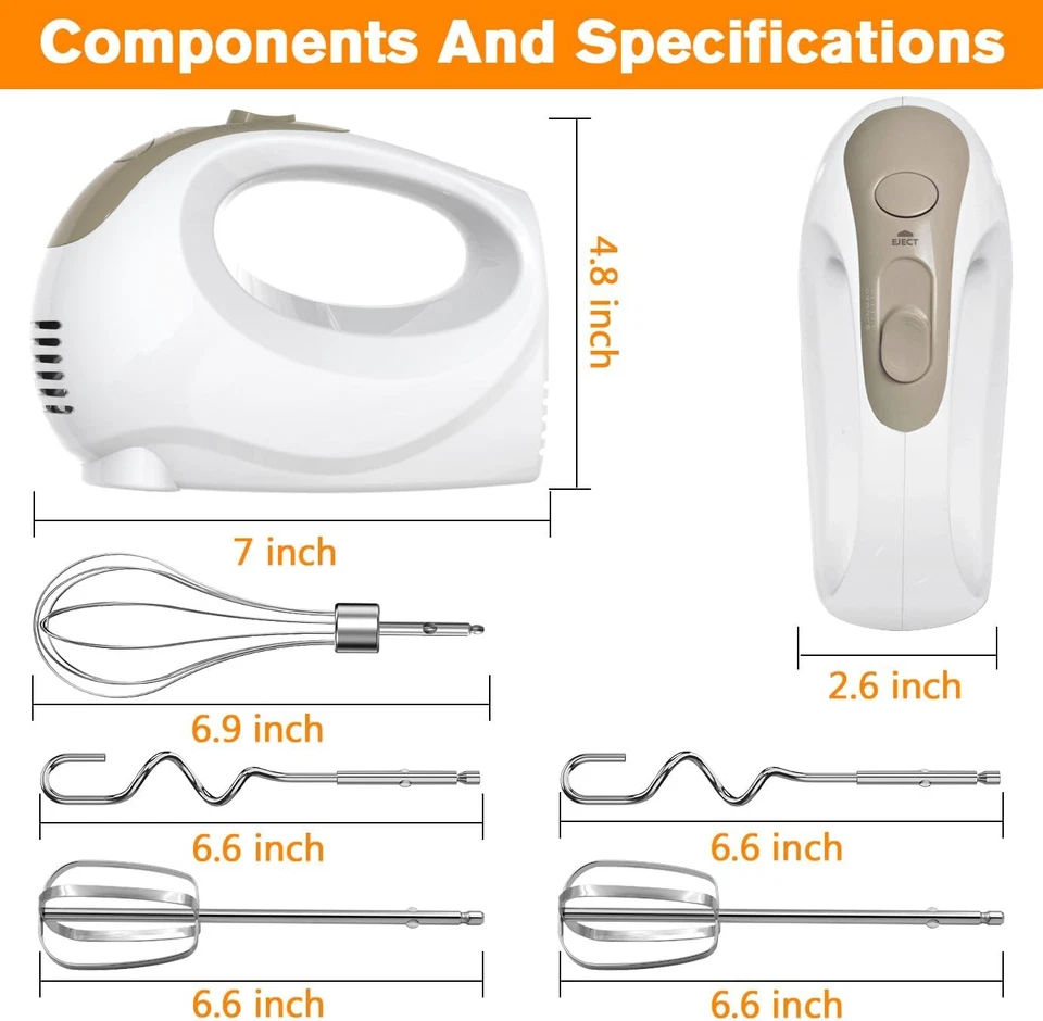 Mezclador de mano eléctrico de 5 velocidades 120 W con batidor batidor portátil ligero marrón Foto 2 de 4
