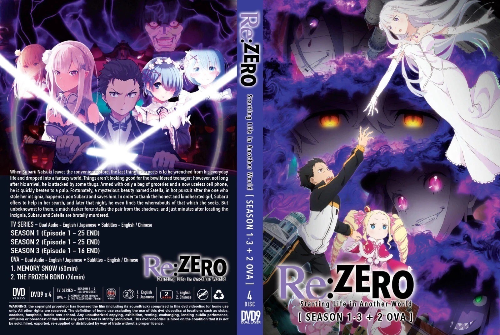 Anime DVD Re Zero Complete Season 1 2 3 Plus 2 OVA English Dubbed & Subtitle