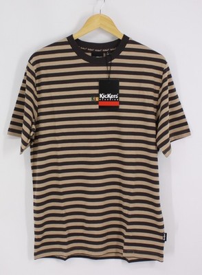 KICKERS WOMENS OVERSIZED STRIPE LOGO T-SHIRT BROWN IB