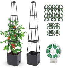 2 Pack Raised Garden Bed, Planter Boxes with Trellis 58.3'' Tomato Planters f...
