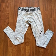 Women's Nike Pro White & Gray Camo Compression Leggings Size M