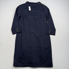 Talbots Dress Womens Small Navy Blue Speckled Knit Button Shoulder 3/4 Sleeve